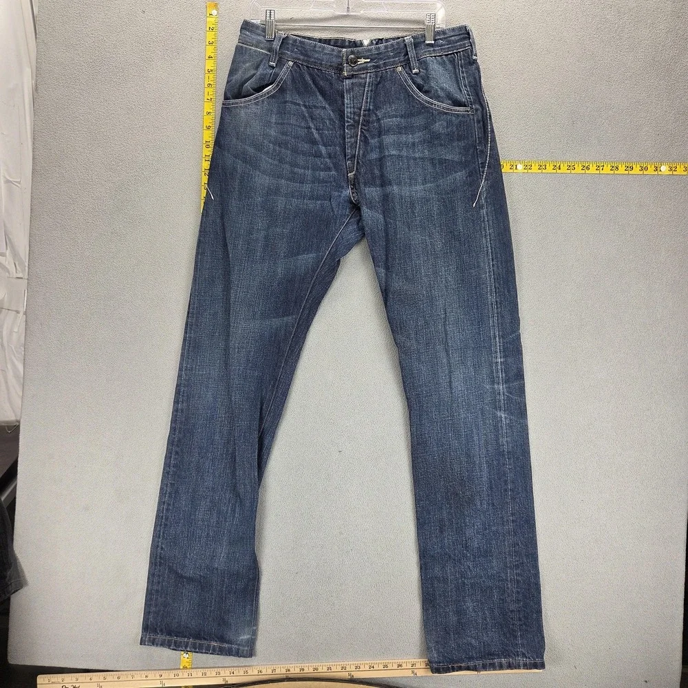 Levis Jeans Mens Blue Selvedge Two Horse Straight Whiskers Button Fly Fits 31x34